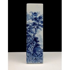 Vintage Antique Japanese Porcelain Flower Vase Handpainted Blue White Landscape